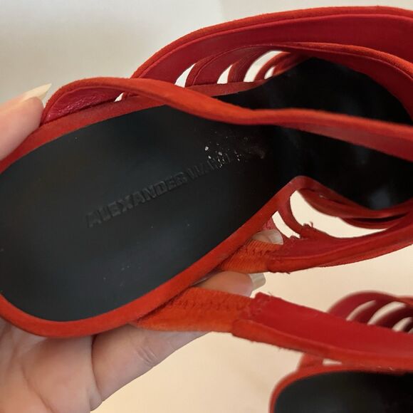 ALEXANDER WANG Red Suede STRAPPY BRITT MULE Sandals Pump Heels SZ 39.5 US 8.5 - Picture 7 of 13